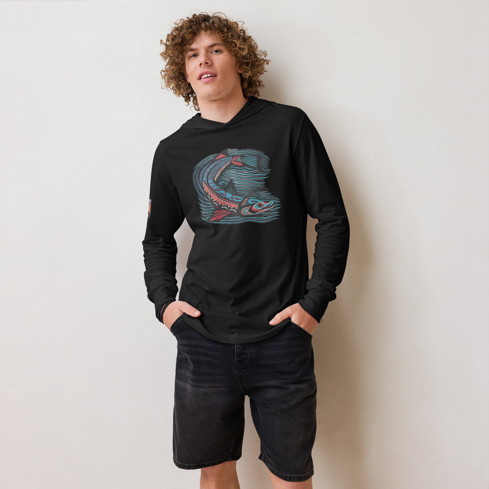 Haida-inspired White Sturgeon hooded long-sleeve tee - Image 4