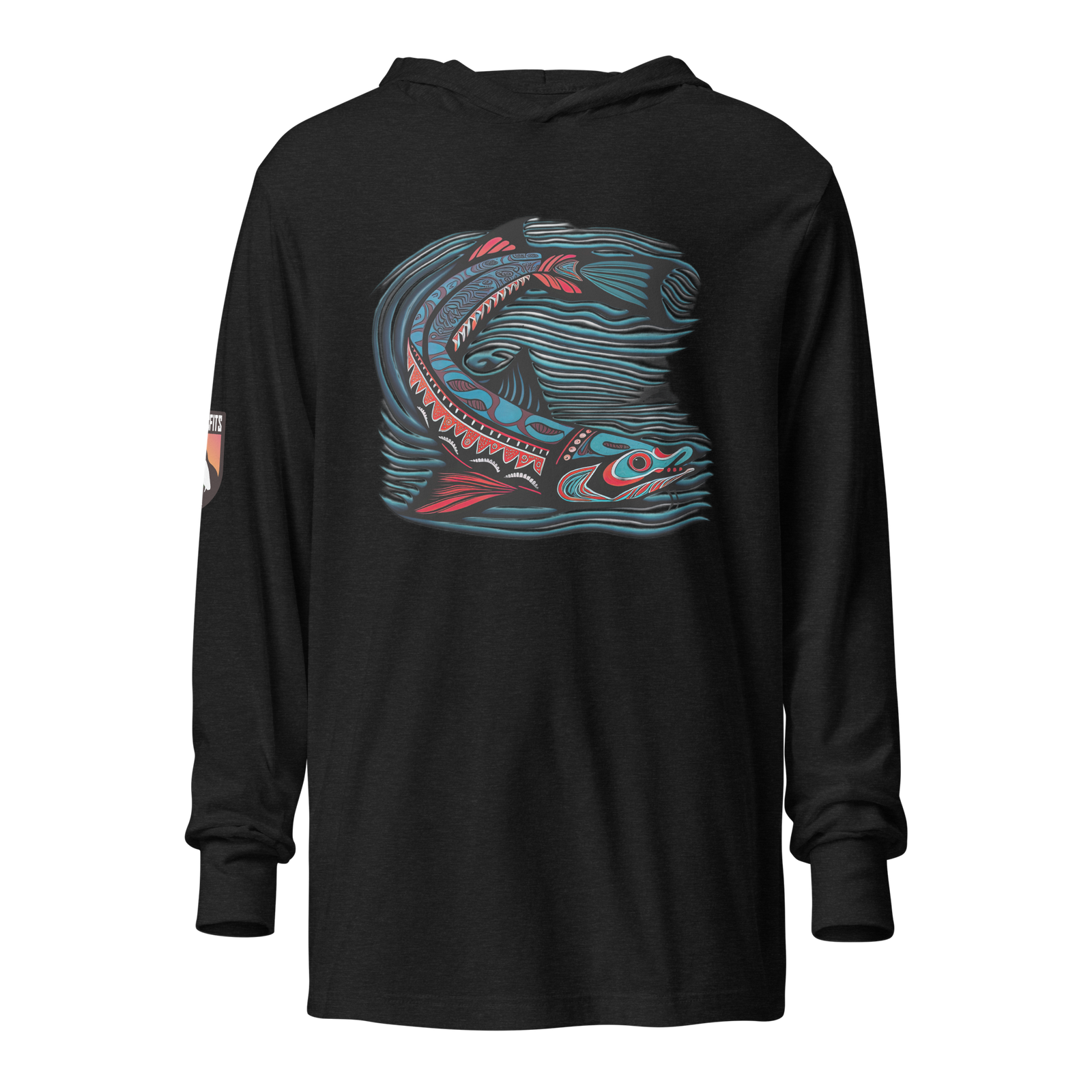 Haida-inspired White Sturgeon hooded long-sleeve tee - Image 5