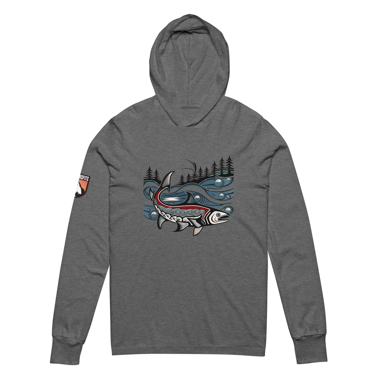 Haida-inspired Redband Rainbow Trout hooded long-sleeve tee